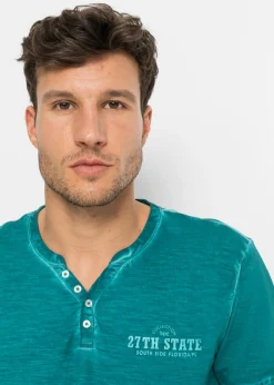 Camiseta henley de algodón orgánico puro con manga corta y aspecto lavado