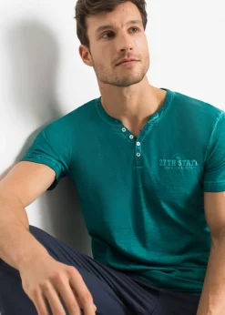 Camiseta henley de algodón orgánico puro con manga corta y aspecto lavado