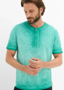 Camiseta henley de manga corta de algodón orgánico puro con aspecto lavado