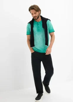 Camiseta henley de manga corta de algodón orgánico puro con aspecto lavado