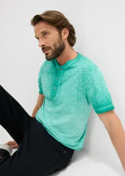 Camiseta henley de manga corta de algodón orgánico puro con aspecto lavado