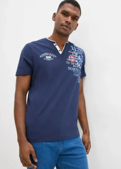 Camiseta henley de manga corta de algodón orgánico puro
