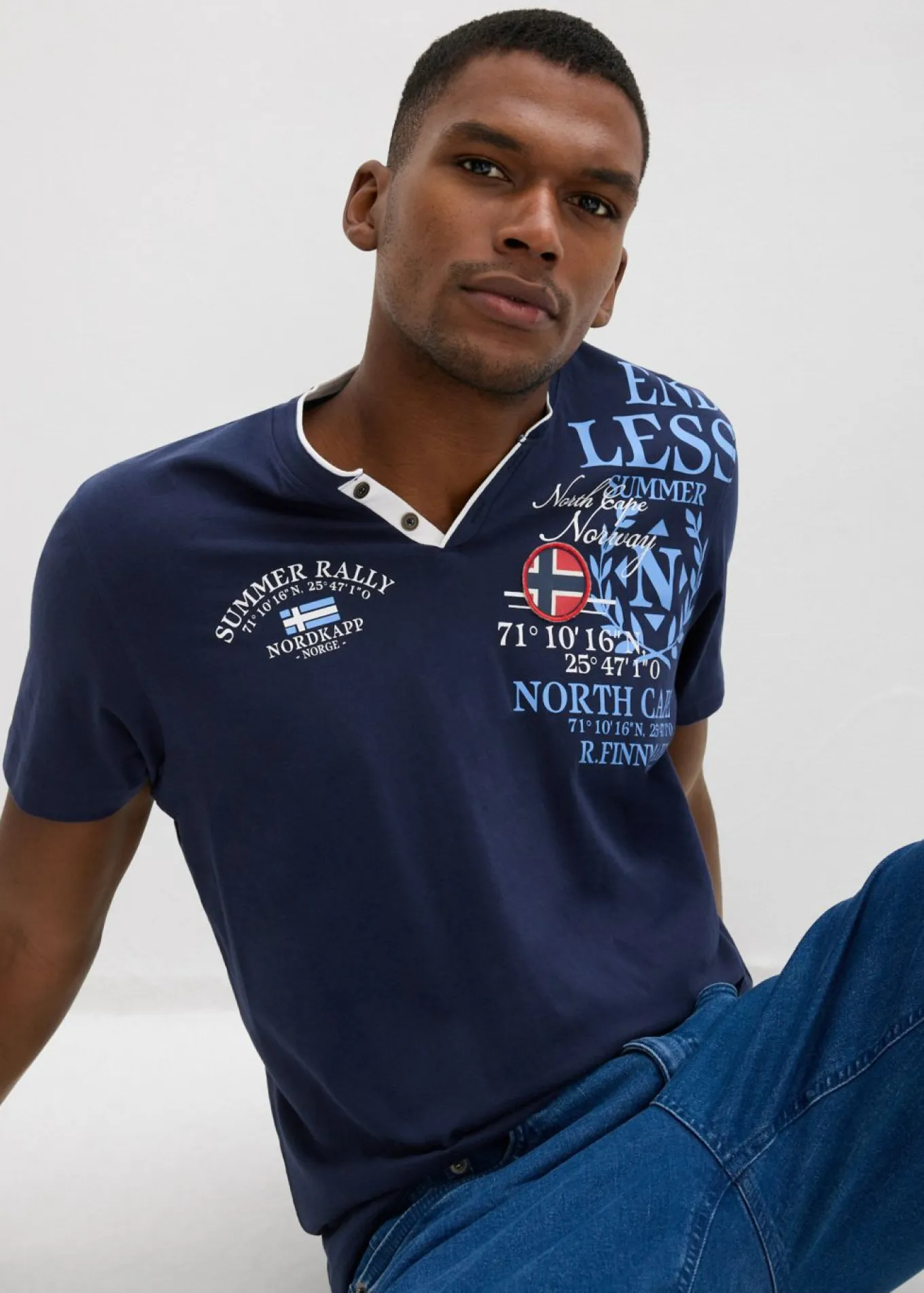 Camiseta henley de manga corta de algodón orgánico puro