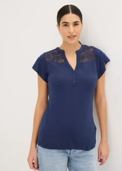 Camiseta henley de mezcla de viscosa