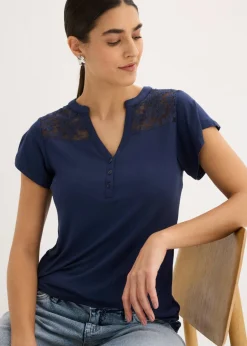Camiseta henley de mezcla de viscosa