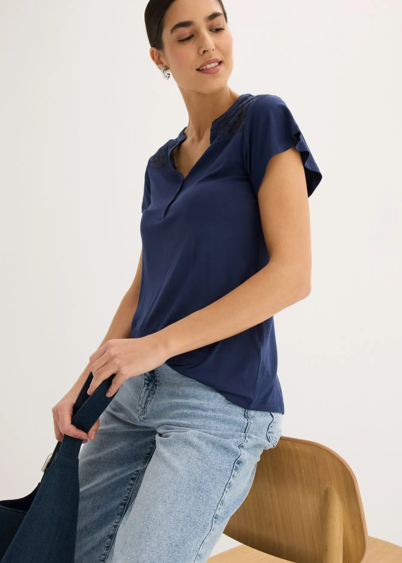 Camiseta henley de mezcla de viscosa