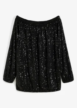 Camiseta holgada con escote bañera y lentejuelas