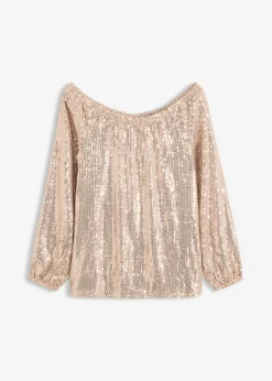 Camiseta holgada con escote bañera y lentejuelas