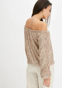 Camiseta holgada con escote bañera y lentejuelas