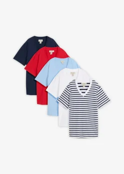Camiseta larga ancha con cuello en V, manga corta (5 unidades)