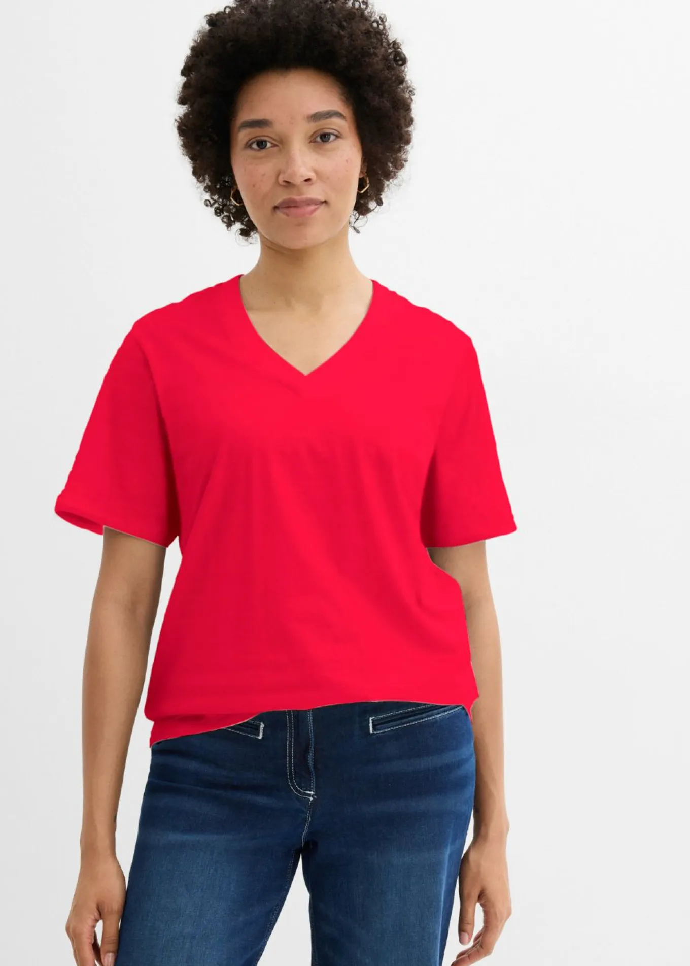 Camiseta larga ancha con cuello en V, manga corta (5 unidades)