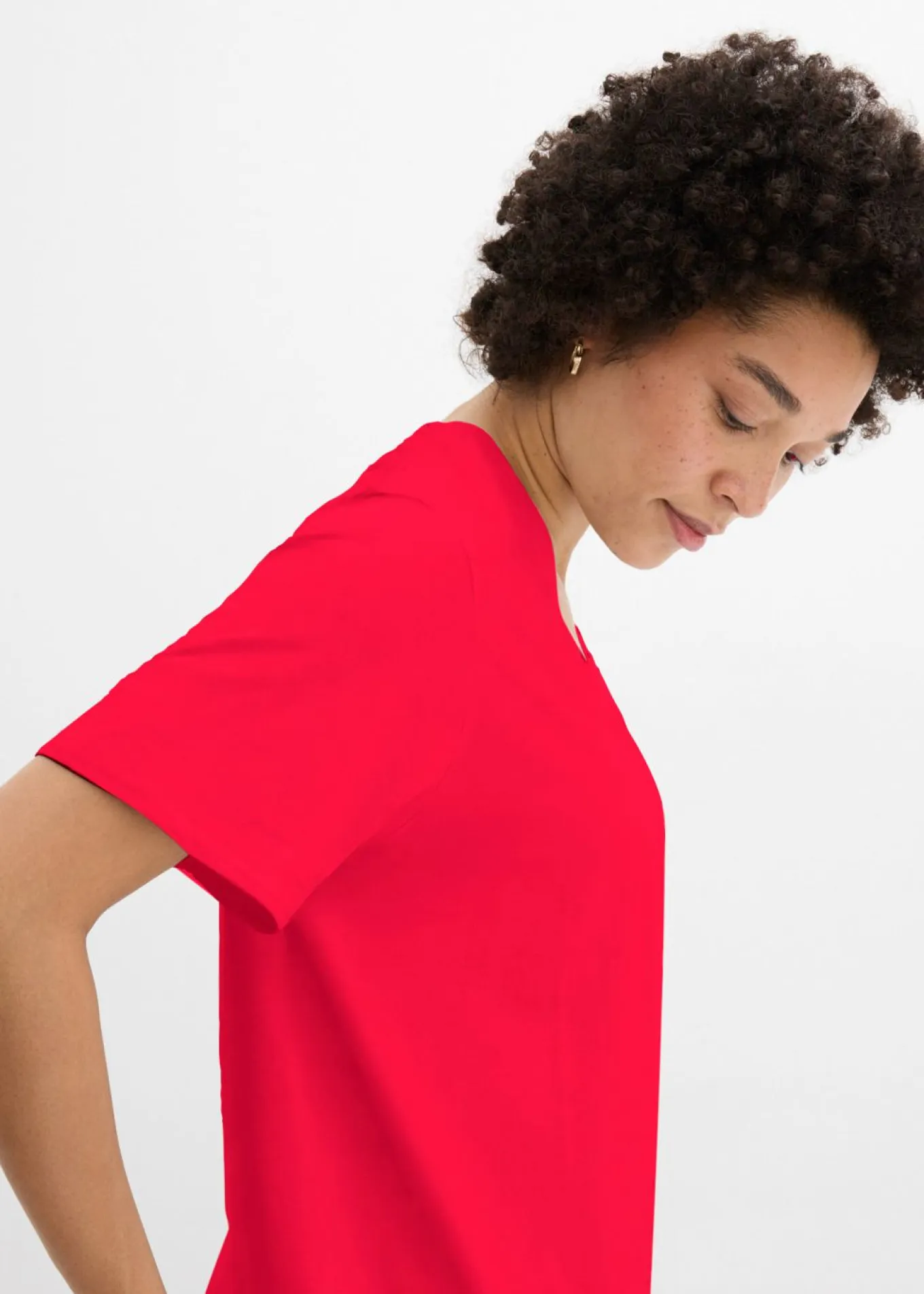 Camiseta larga ancha con cuello en V, manga corta (5 unidades)