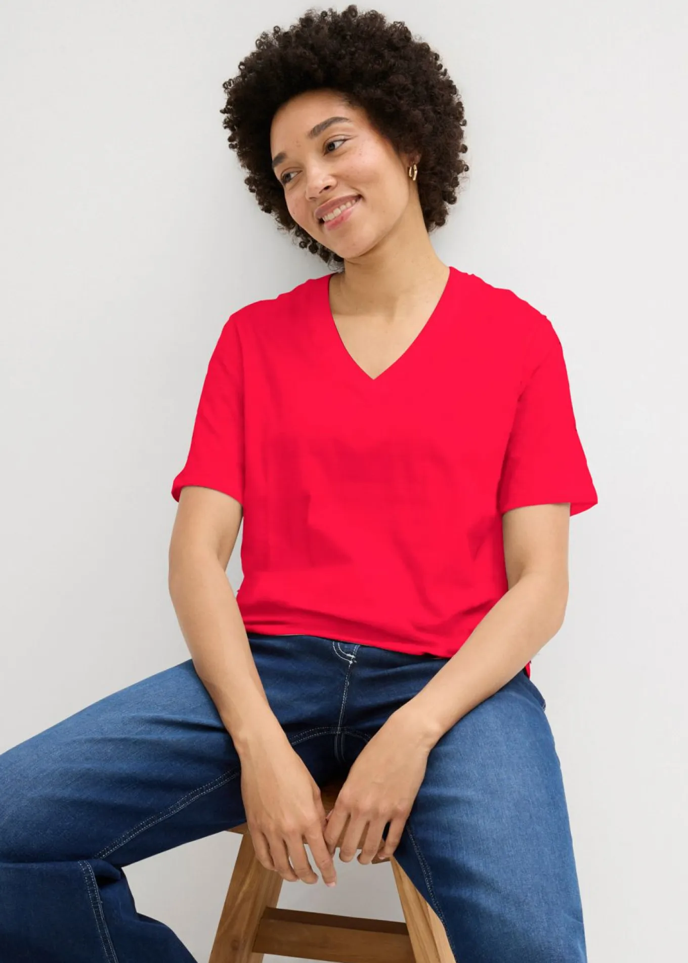 Camiseta larga ancha con cuello en V, manga corta (5 unidades)