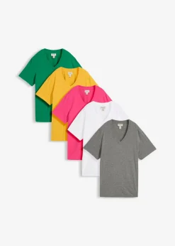 Camiseta larga ancha con cuello en V, manga corta (5 unidades)