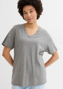 Camiseta larga ancha con cuello en V, manga corta (5 unidades)