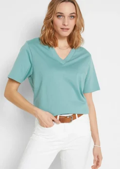 Camiseta larga ancha con cuello en V, manga corta (5 unidades)
