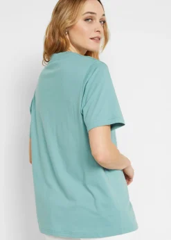 Camiseta larga ancha con cuello en V, manga corta (5 unidades)