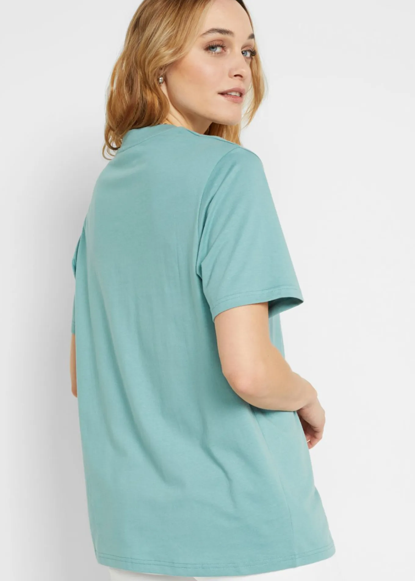 Camiseta larga ancha con cuello en V, manga corta (5 unidades)