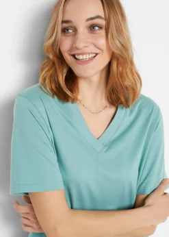 Camiseta larga ancha con cuello en V, manga corta (5 unidades)