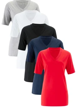 Camiseta larga ancha con cuello en V, manga corta (5 unidades)
