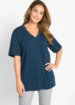 Camiseta larga ancha con cuello en V, manga corta (5 unidades)