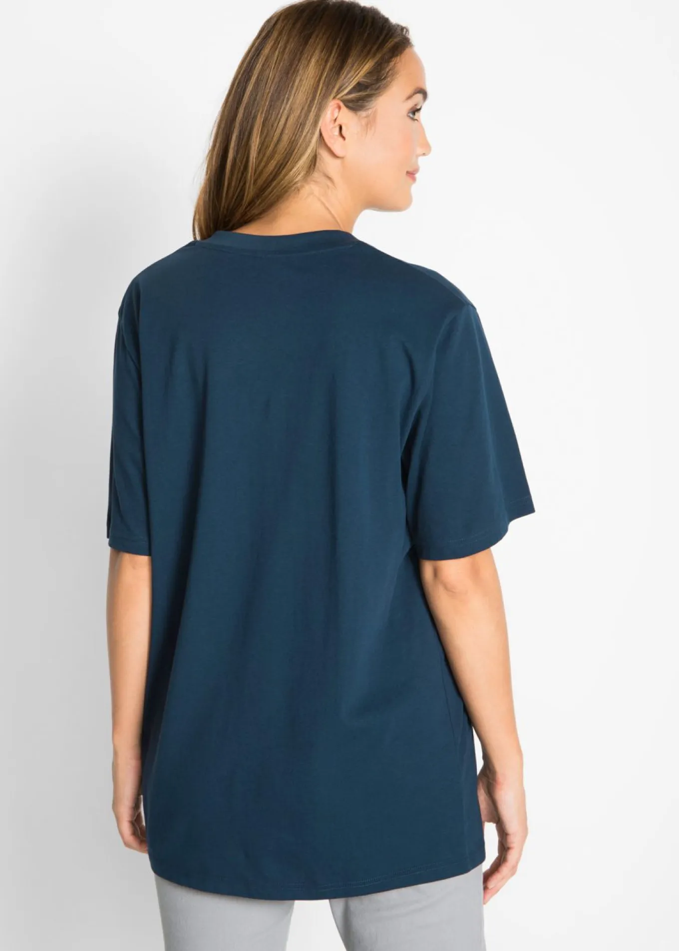 Camiseta larga ancha con cuello en V, manga corta (5 unidades)