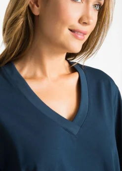 Camiseta larga ancha con cuello en V, manga corta (5 unidades)