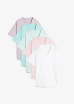 Camiseta larga ancha con cuello en V, manga corta (5 unidades)