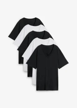 Camiseta larga ancha con cuello en V, manga corta (5 unidades)