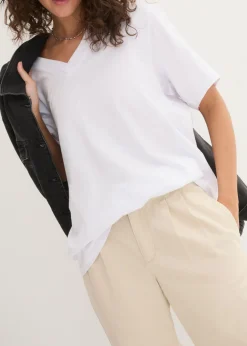 Camiseta larga ancha con cuello en V, manga corta (5 unidades)