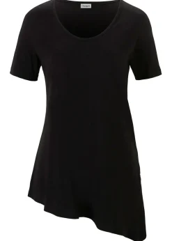 Camiseta larga asimétrica de mezcla de algodón y viscosa