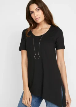 Camiseta larga asimétrica de mezcla de algodón y viscosa
