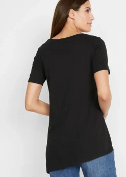 Camiseta larga asimétrica de mezcla de algodón y viscosa