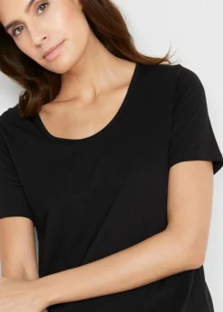 Camiseta larga asimétrica de mezcla de algodón y viscosa