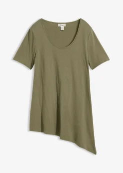 Camiseta larga asimétrica de mezcla de algodón y viscosa