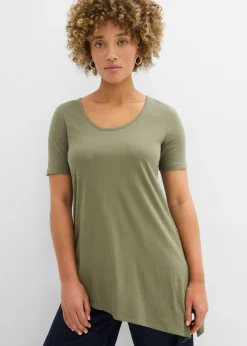 Camiseta larga asimétrica de mezcla de algodón y viscosa