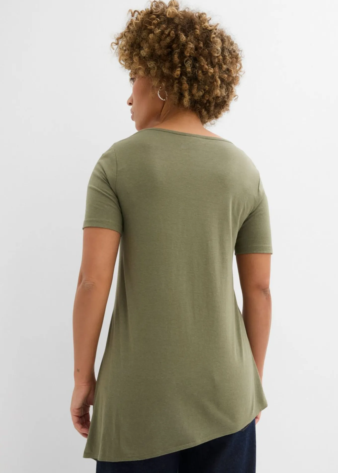 Camiseta larga asimétrica de mezcla de algodón y viscosa