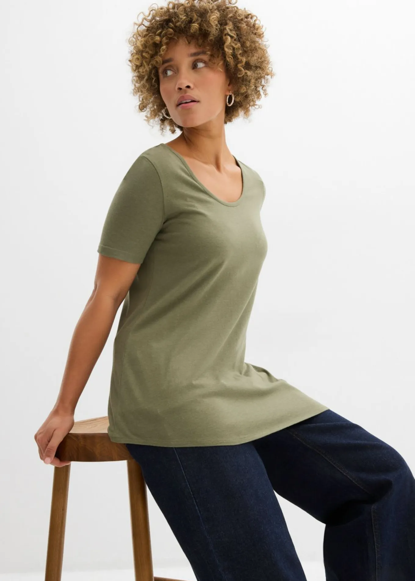 Camiseta larga asimétrica de mezcla de algodón y viscosa