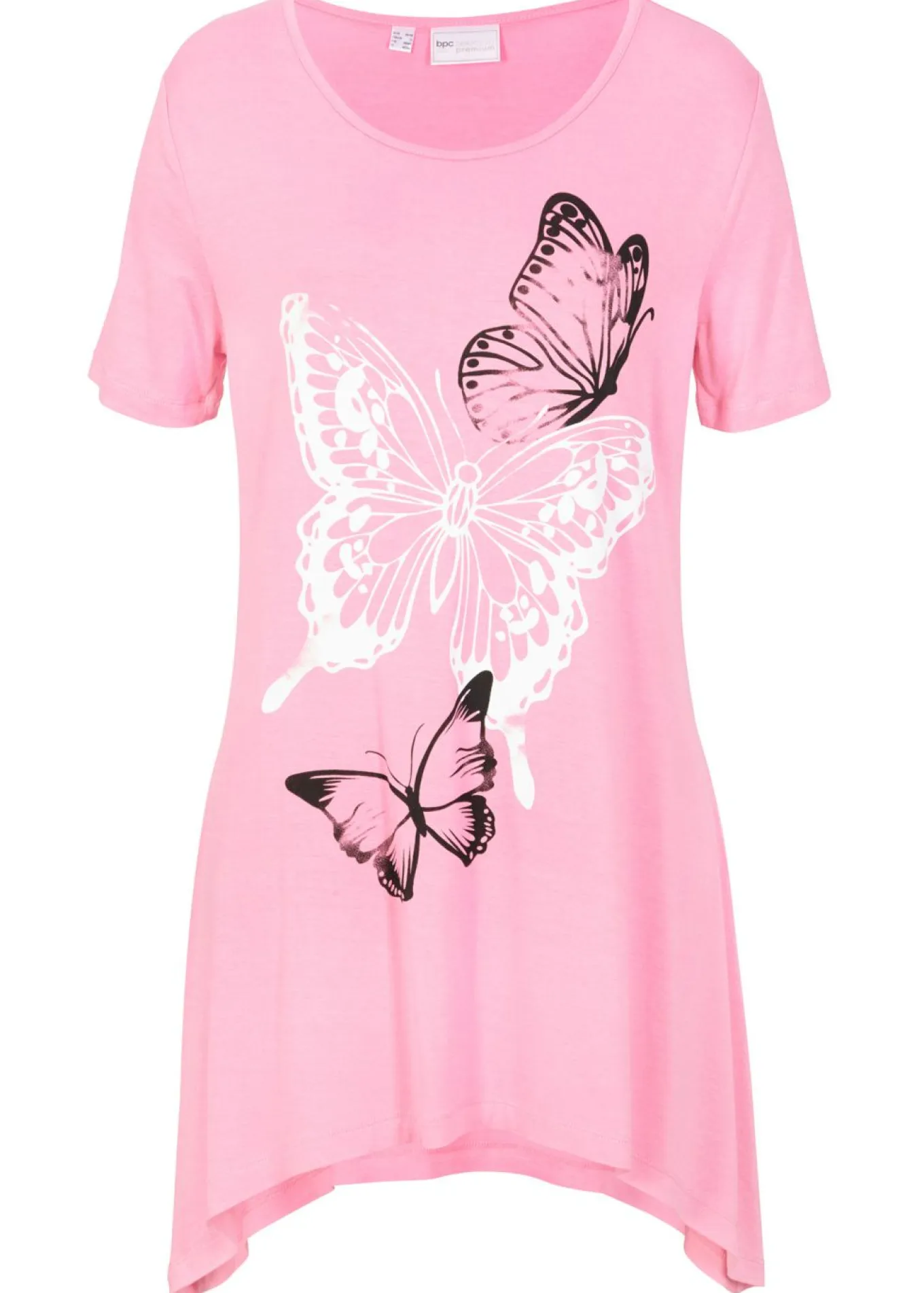 Camiseta larga con bajo irregular y estampado de mariposas
