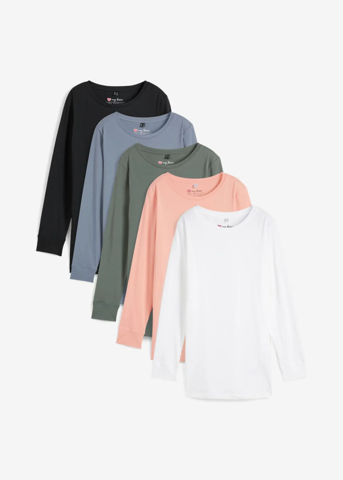 Camiseta larga con cuello redondo, manga larga (5 unidades)