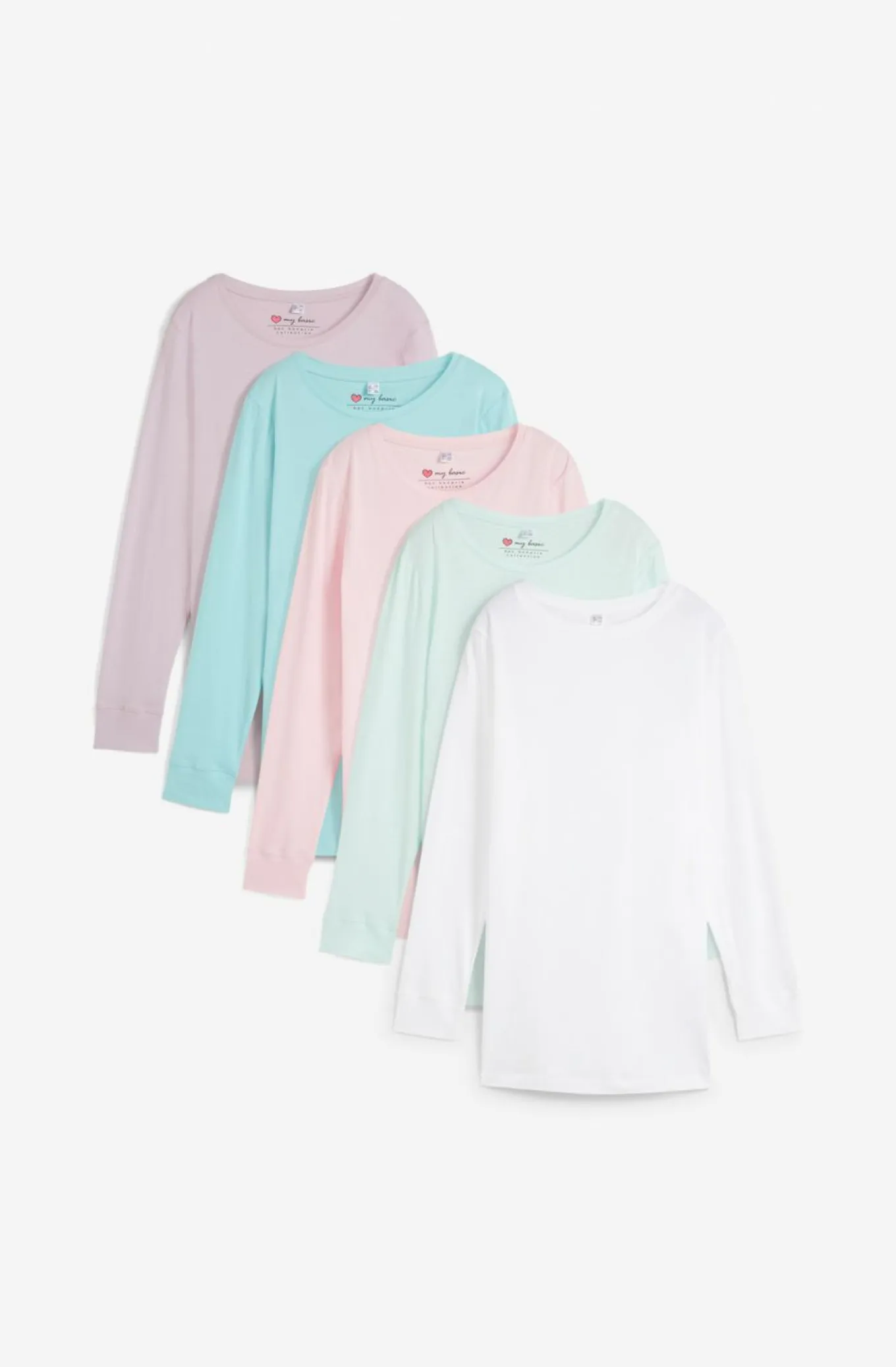 Camiseta larga con cuello redondo, manga larga (5 unidades)