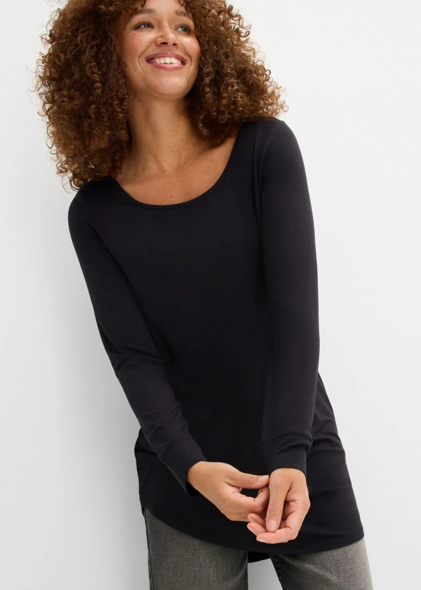 Camiseta larga de viscosa con manga larga