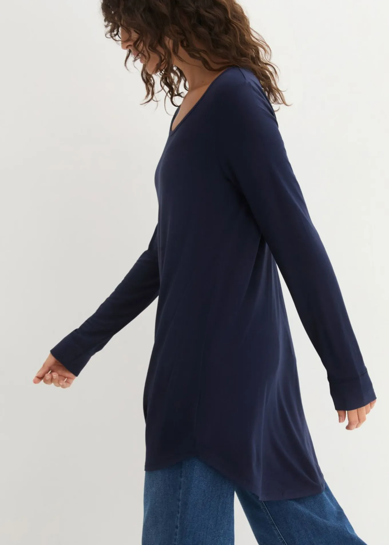 Camiseta larga de viscosa con manga larga