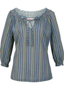 Camiseta tipo túnica con mangas 3/4 y estampado de rayas