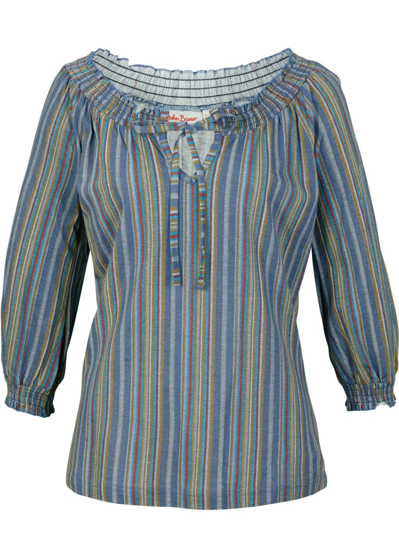 Camiseta tipo túnica con mangas 3/4 y estampado de rayas