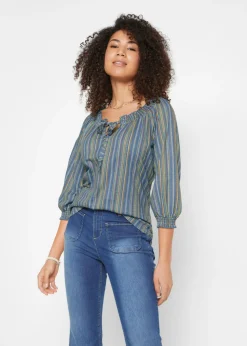 Camiseta tipo túnica con mangas 3/4 y estampado de rayas