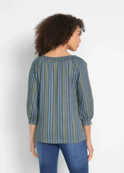 Camiseta tipo túnica con mangas 3/4 y estampado de rayas