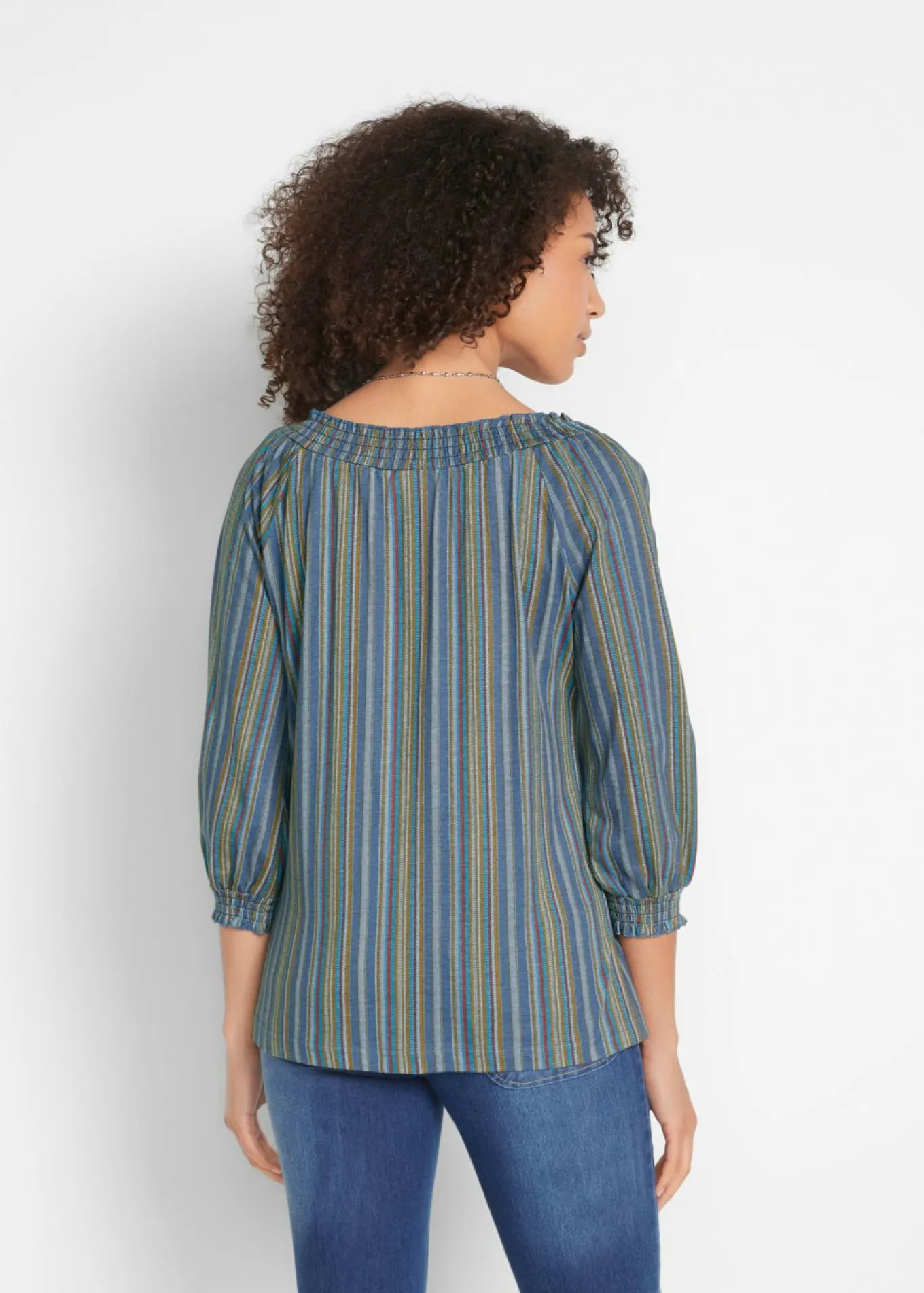 Camiseta tipo túnica con mangas 3/4 y estampado de rayas