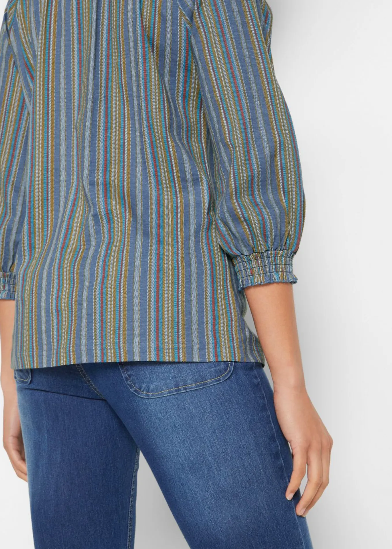 Camiseta tipo túnica con mangas 3/4 y estampado de rayas