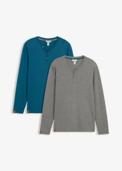 Camiseta (2 unidades) de algodón orgánico puro con manga larga y cuello henley